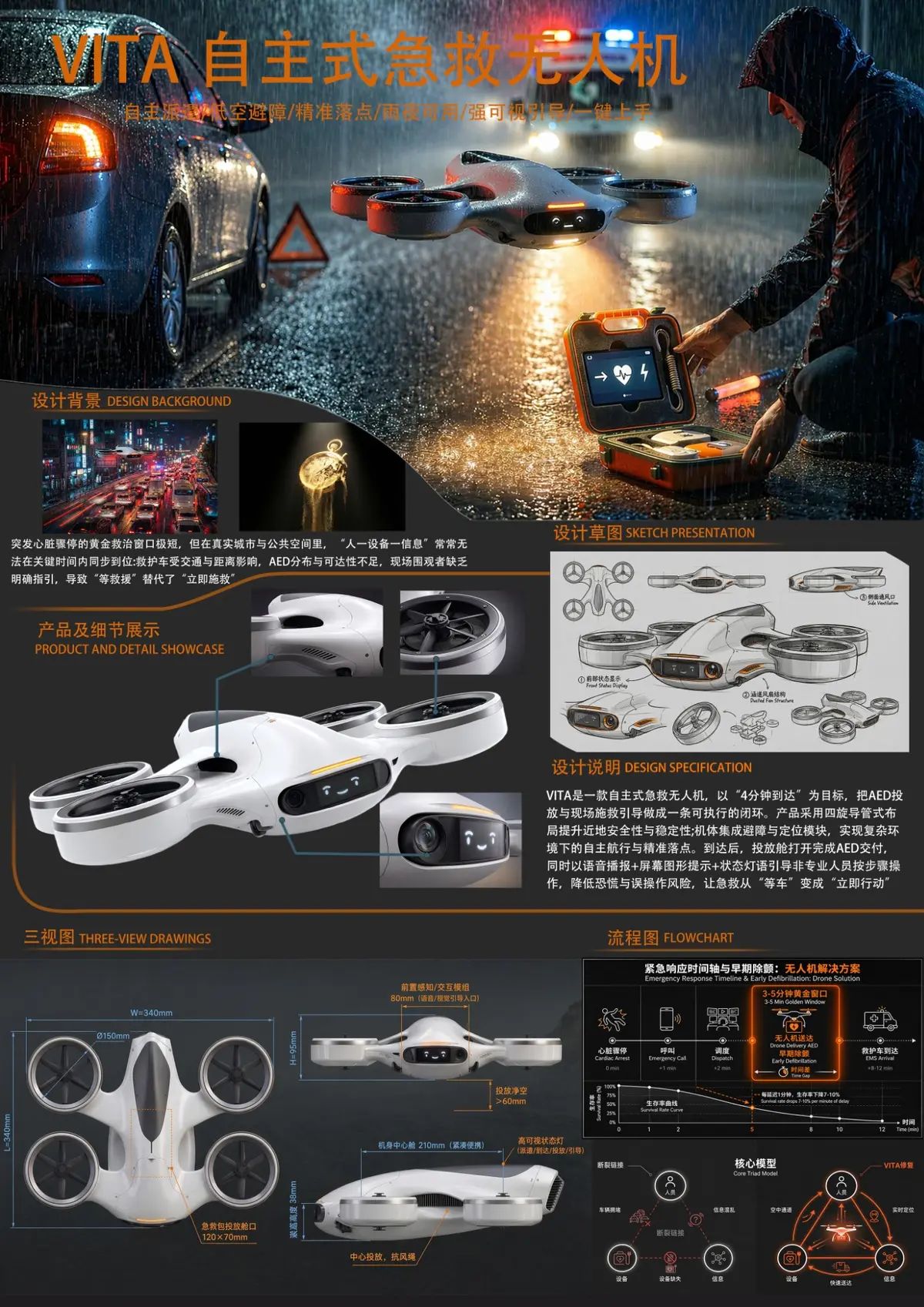 VITA 自主式急救无人机深色产品展板